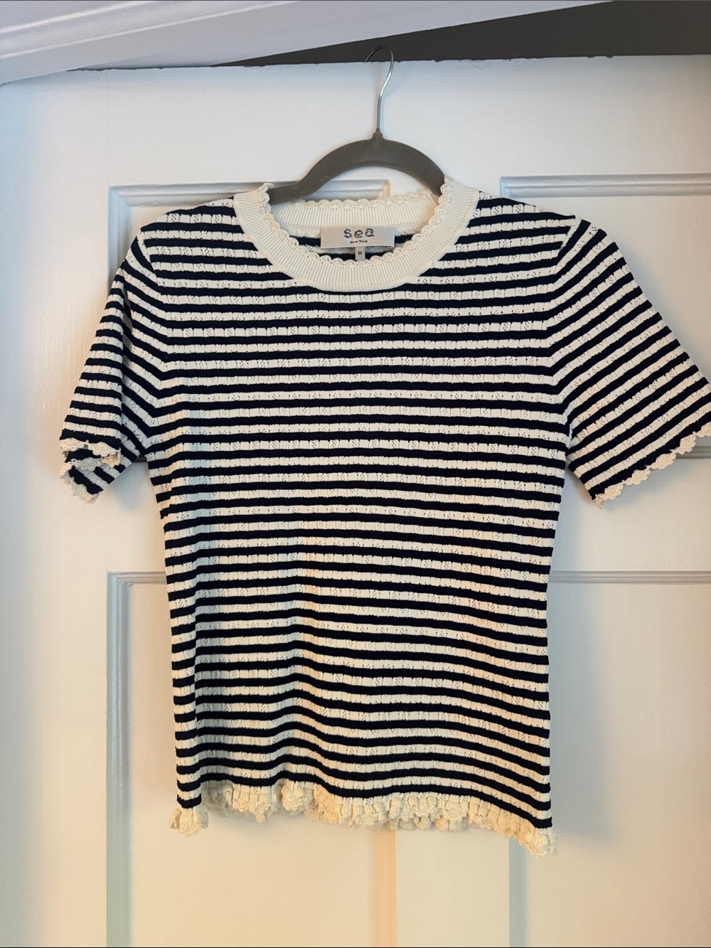 Sea striped knit top - Navy & White